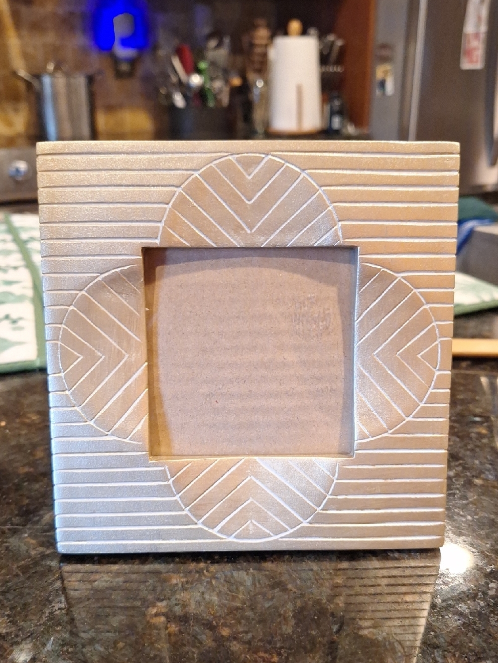 RACHEL Rachel Roy Art Deco, Gold Tone Frame 6 1/2" Sq. Outside. 3 1/4" Photo Sz